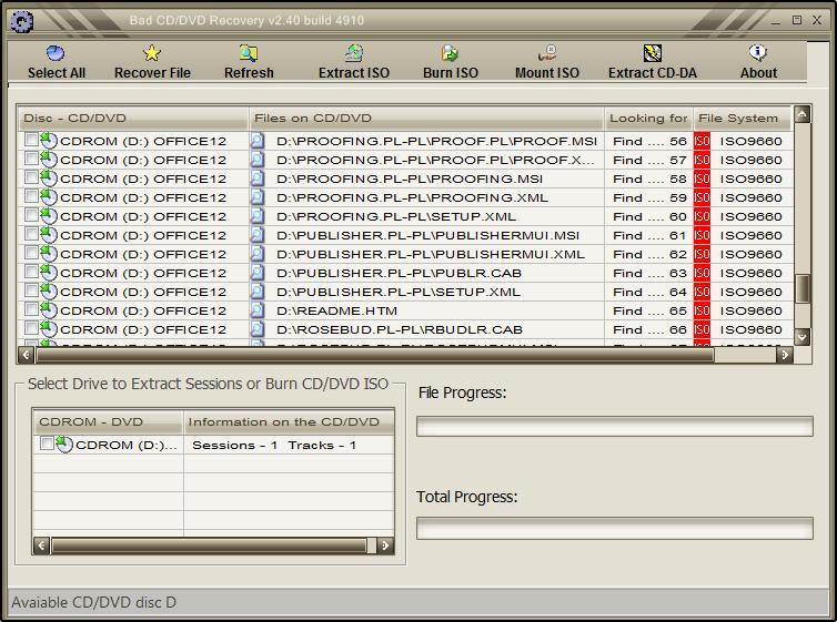 Bad CD/DVD Recovery Screenshot